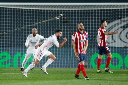 Daniel Carvajal of Real Madrid celebrates a goal during the spanish league, La Liga Santander, football match played between Real Madrid and Atletico de Madrid at Ciudad Deportiva Real Madrid on december 12, 2020, in Valdebebas, Madrid, Spain AFP7  12/12/2020 ONLY FOR USE IN SPAIN