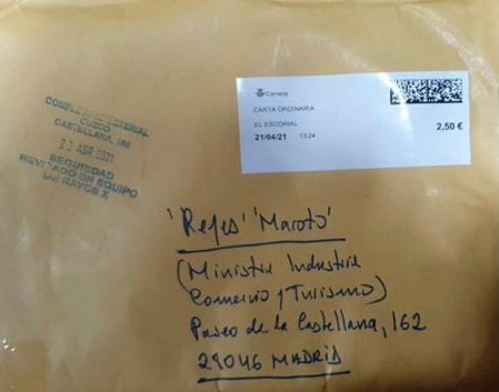 Carta amenazante remitida a la ministra de Industria