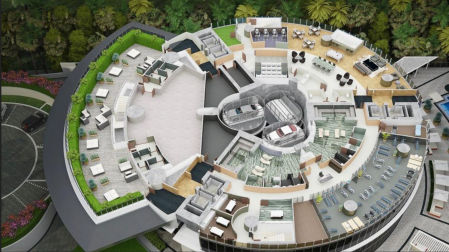 Sección transversal de la Porsche Tower. Los coches suben con el inquilino.