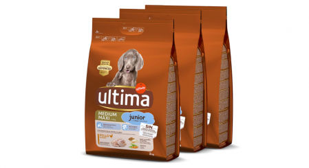 Pack de 3 sacos de pienso con pollo para perro mediano de la marca Ultima (9kg)