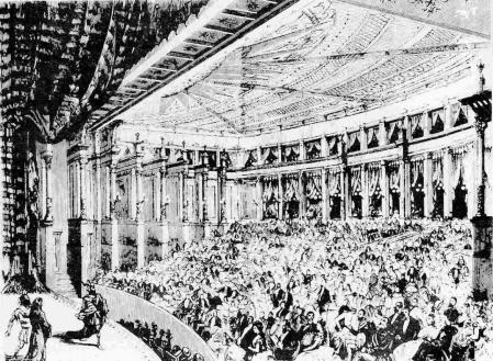 El interior del Festspielhaus, durante la primera representación de 'El anillo del nibelungo', en 1876.