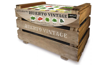 Huerto urbano estilo vintage para tomate, albahaca, perejil y calabacines
