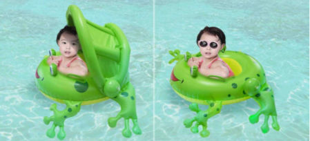 Flotador de niños pequeños en forma de rana con parasol