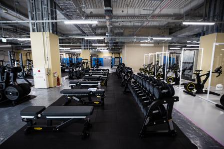 TOKYO, JAPAN - JUNE 20: A general view of fitness center during the Olympic and Paralympic Village media tour on June 20, 2021 in Tokyo, Japan. About a month before the opening ceremony of the Tokyo 2020 Olympic Games, preparations for the games are progressing in various places including the athlete village, however, opponents are continuing protests over the situation of COVID-19 and operation costs. (Photo by Takashi Aoyama/Getty Images)