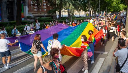 Unas 150 personas, se manifestaron este sábado en Logroño con una gran bandera arcoíris