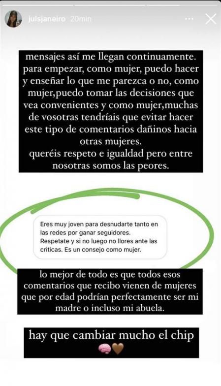 Julia Janeiro estalla en Instagram.
