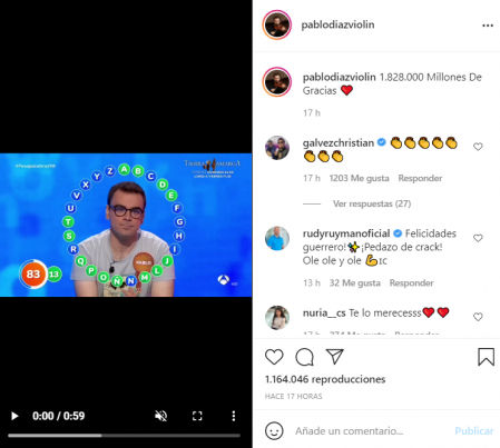 Felicitación de Christian Gálvez a Pablo Díaz en Instagram.