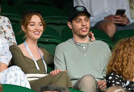 LONDON, ENGLAND - JULY 03: Phoebe Dynevor and Pete Davidson hosted by Lanson attend day 6 of the Wimbledon Tennis Championships at the All England Lawn Tennis and Croquet Club on July 03, 2021 in London, England. (Photo by Karwai Tang/WireImage)