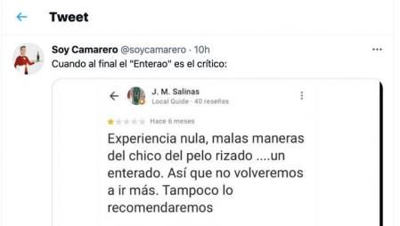 Captura de pantalla de la reseña negativa