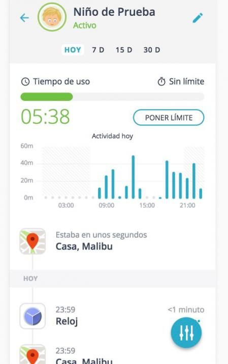 Informe de tiempo de uso de dispositivo en Qustodio