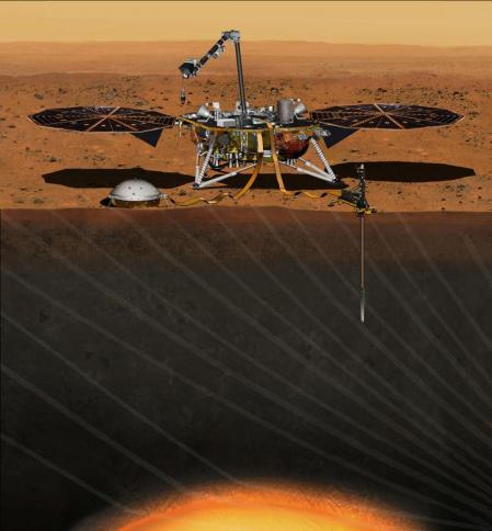 The NASA Martian lander InSight dedicated to investigating the deep interior of Mars is seen in an undated artist's rendering.