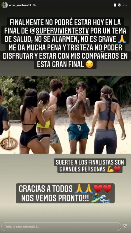 Omar ha confirmado que no acudirá esta noche a la gran final.