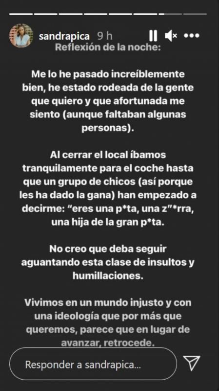 Sandra Pica denuncia los insultos que ha recibido por la calle