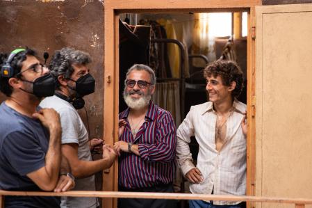 Rodríguez, Gutiérrez y Herrán durante el rodaje de 'Modelo 77'.