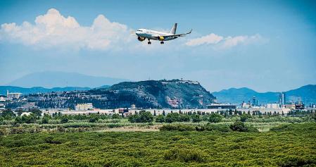 foto XAVIER CERVERA 09/06/2021 (pinos q se verian afectados por el alargar pista 500m, con un avion d vueling antes d aterrizar con montjuic al fondo) la ampliación de la pista (lado mar) del aeropuerto de El Prat BCN hacia el noreste -para convertirse Barcelona en un 'hub' internacional- choca con un espacio natural protegido y mas concretamente con la laguna de la ricarda, q quedaria practicamente desaparecida. En 2019 se llegó al record d pasajeros con 52,6 millones, y con la ampliación se llegaria -tras la crisis por la pandemia covid- a 70 millones ...es un plan d AENA q choca con las leyes medioambientales actuales, sobretodo con las directrices de la UE