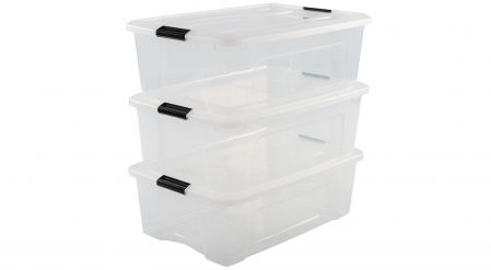 Pack de 3 cajas de almacenamiento de plástico con cierre a presión Iris Ohyama