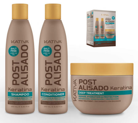 Kit de mantenimiento post-alisado de KATIVA: Champú, acondicionador y mascarilla