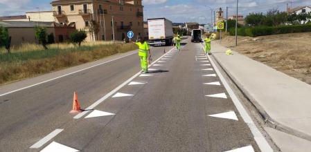 Los dientes de dragón pintados en una travesía de la N-122, en Nava de Roa (Burgos)