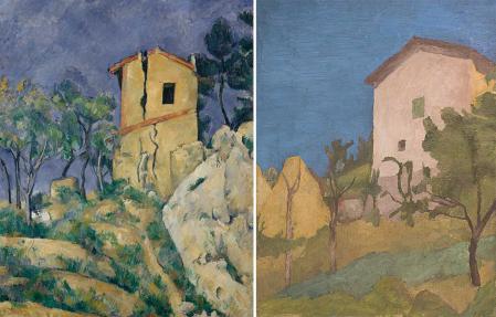 A la izqda., 'Casa con paredes agrietadas', Cézanne, 1892-94. A la dcha., 'Paisaje', 
de Giorgio Morandi, 1928