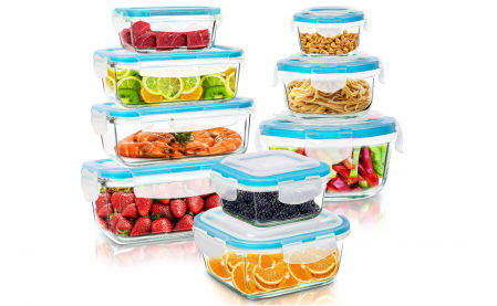 Set de tuppers de cristal con tapa hermética de 18 piezas (9 recipientes con cierre)