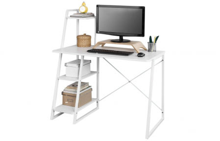 Escritorio de madera y acero con estantería SoBuy