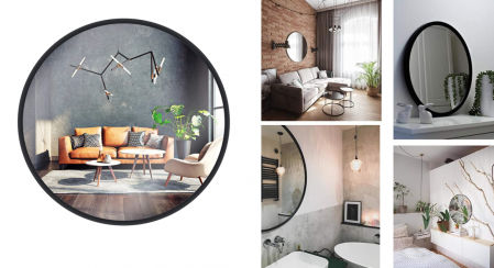 Espejo de pared redondo, Gold&Chrome