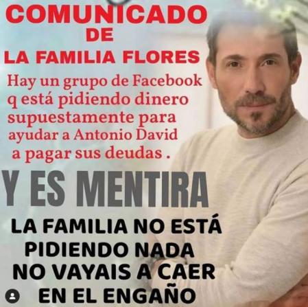 Cartel de advertencia de la estafa en nombre de Antonio David Flores