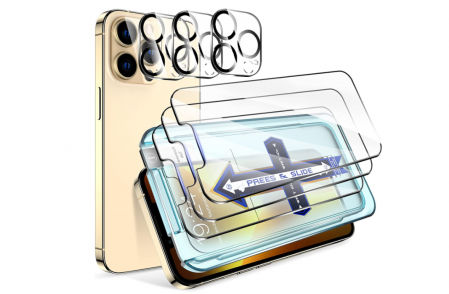Pack de tres protectores de pantalla y tres de cámara de fotos compatible con iPhone 13 Pro MAX