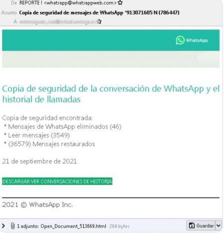 Pantallazo que los Mossos han difundido del mencionado correo