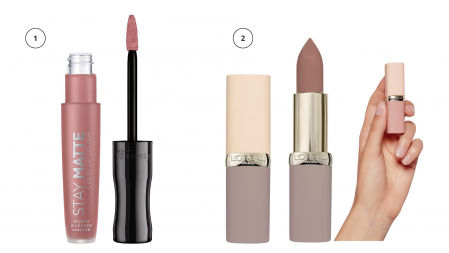 (1) Rimmel London Stay Matte Liquid Lip Colour Nude Labial Líquido Tono 709 (2) L'Oréal Paris Color Riche Ultra Mat No Doubts Nude