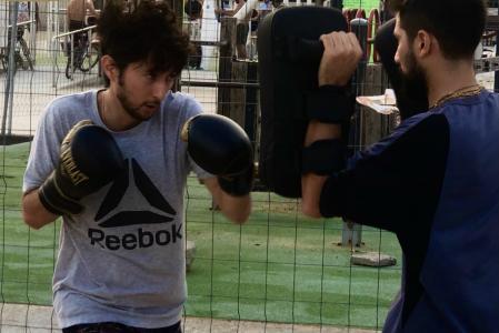 Entreno de boxeo en La Barceloneta.