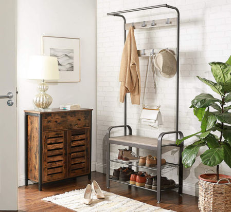 Mueble de recibidor con perchas y zapatero Vasagle