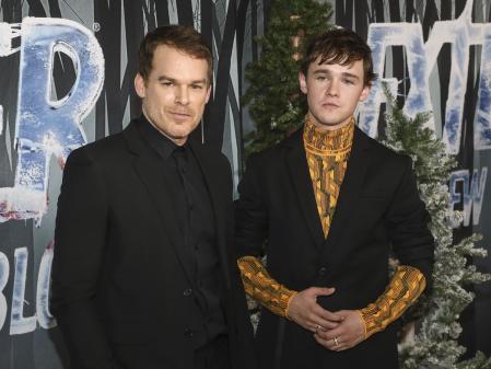 Actors Michael C. Hall, left, and Jack Alcott, right, attend the world premiere of the Showtime drama series 