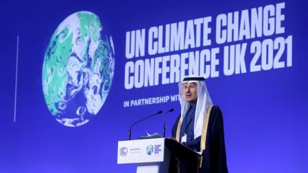 Saudi Energy Minister, Prince Abdulaziz bin Salman bin Abdulaziz Al Saud speaks during the UN Climate Change Conference (COP26), in Glasgow, Scotland, Britain, November 10, 2021. REUTERS/Yves Herman
