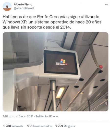 El usuario se queja del sistema operativo que utilizan los trenes