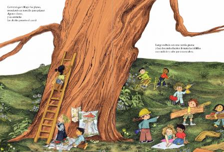 Detalle del libro 'Cómo hacer una casa en el árbol' de Carter Higgins, ilustrado por Emily Hugges