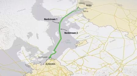 Mapa del recorrido de los gasoductos Nord Stream 1 y Nord Stream 2