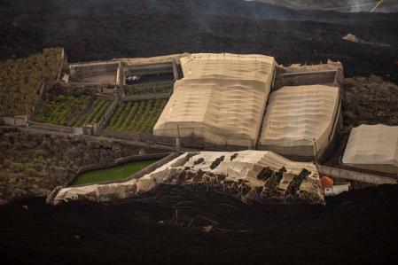 Vistas de la lava del volcán de cumbre vieja desde la Montaña del municipio de La Laguna.