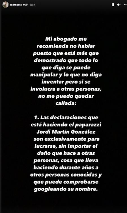 Comunicado de Mar Flores en Instagram.