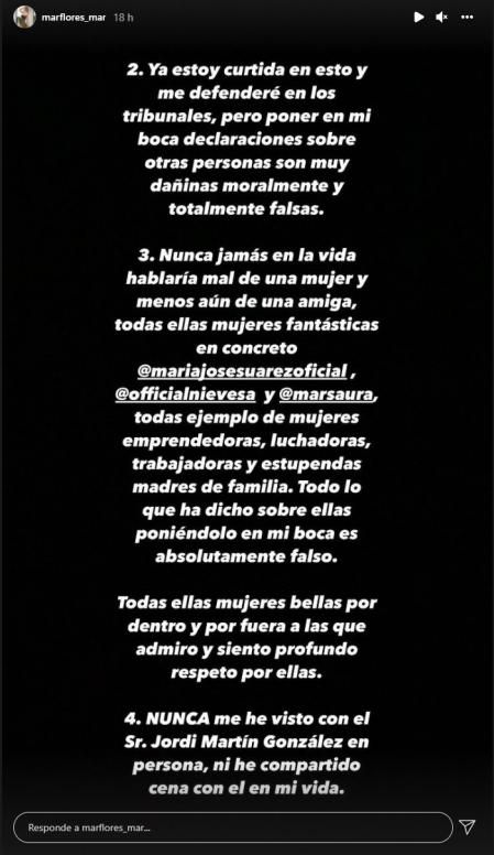 Comunicado de Mar Flores en Instagram.