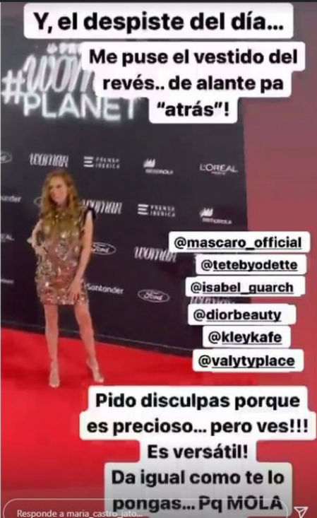 María Castro confiesa en Instagram su despiste con el vestido