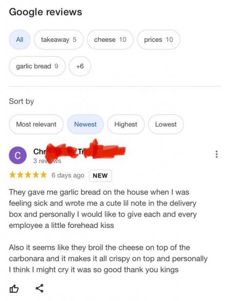 La clienta no dudó en contar lo sucedido con una reseña muy positiva en Google.