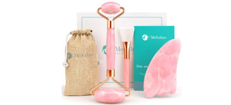 Set de Masaje Facial en Piedra de Cuarzo Rosa 100% Natural