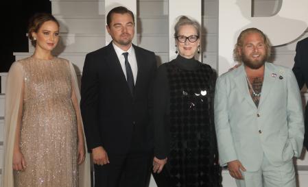 Jennifer Lawrence, Leonardo Dicaprio, Meryl Streep y Jonah Hill llegando a laalfombra roja del Lincoln center, de Nueva York, donde tuvo lugar la premiére de 'No mires arriba'. Photo: Nancy Kaszerman/ZUMA Press Wire/dpa
05/12/2021 ONLY FOR USE IN SPAIN