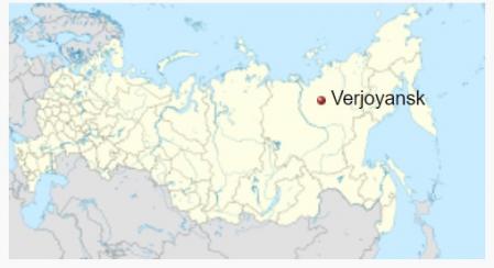 Localización de Verjoyank, en el área rusa del ÁRtico