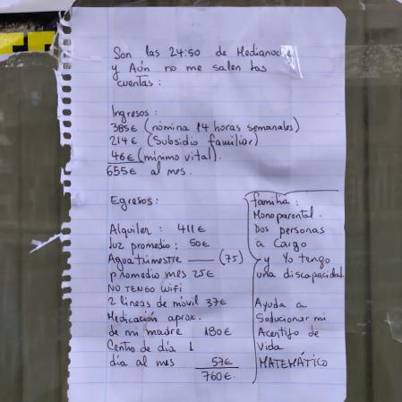 Un vecino expone su situación precaria pidiendo consejos para que le salgan las cuentas a final de mes