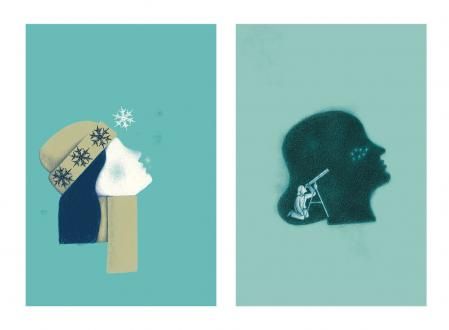 La ilustración de la izquierda es la que figura en la portada del libro y la de la derecha acompaña el primer capítulo, ‘Hijos de estrellas’