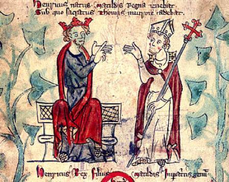 Representación de Enrique II y Thomas Becket de principios del siglo XIV.