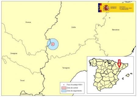 Localización de los casos de aves silvestres muertas detectados en Soses  .