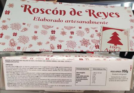 Roscón de Reyes vendido en los supermercados MAS y fabricado para estos supermercados por la empresa Zampabollos